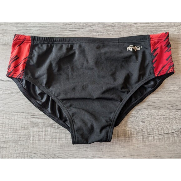 Dolfin Racer Swim Brief - Black with Red Side Panels - Men's Athletic Swimwear - Picture 1 of 5